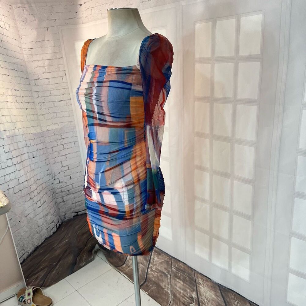 Princess poly multicolored long sleeve ruched body con mini dress size 4 - Picture 7 of 15